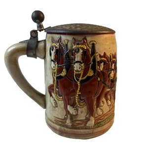Vintage 1980 Budweiser Champion Clydesdales Ceramarte Brazil Mug Beer Stein Lid - Picture 1 of 11