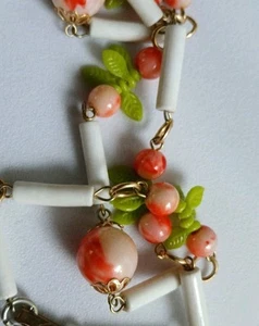 Hong Kong Vintage Necklace Peaches, Leaves 34 Inches Acrylic Fruity Floral Lei - Picture 1 of 12