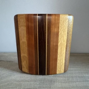 Mid Century Modern Bookend Solid Wood Inlay Curved Multi Tonal Vintage - Picture 1 of 9