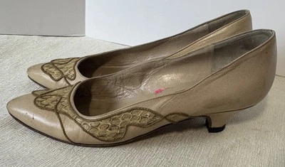 Zapatos de salón Bally vintage de cuero crema para mujer talla 7,5N Italia piel de serpiente rubor Foto 1 de 4