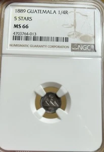 1889 Guatemala 1/4 Real NGC MS66 Top Pop! 5 Stars - Picture 1 of 7