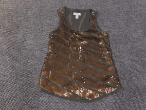 Blusa sin mangas Ann Taylor Loft para mujer XSP marrón dorado lentejuelas rayas - Imagen 1 de 12