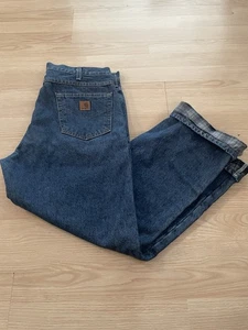 Carhartt Flannel Lined Relaxed Fit Denim Jeans Men's Sz 36X30 B172-DST - Picture 1 of 5