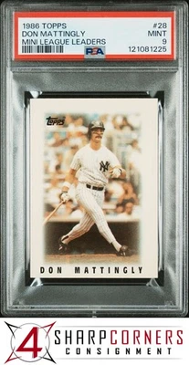 1986 TOPPS MINI #28 DON MATTINGLY YANKEES LEAGUE LEADERS PSA 9 - Image 1 of 2