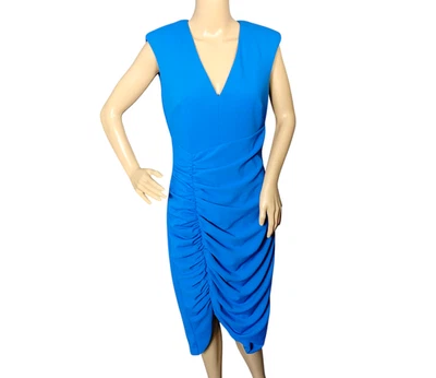 Vestido Badgley Mischka Mujer Talla 6 Azul BSD4826 Funda Acanalada Midi Manga Gorra Foto 1 de 4