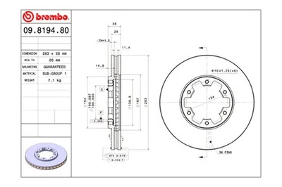 For Nissan Frontier 03-04 Brembo 09.8194.80 Replacement Vented Front Brake Rotor Foto 1 de 4