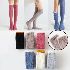 Thigh High Fuzzy Socks Over Knee Girls Women Fleece Long Warm Over Calf Stocking - Picture 1 of 19