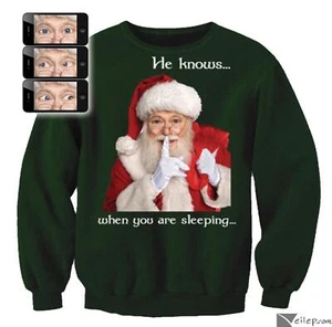 Digital Dudz Adult Santa Sweatshirt Ugly Christmas Sweater, Green White Red - Picture 1 of 3