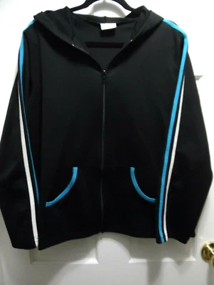 Moda Bug 18/20 ACTIVE WEAR SUDADERA CON CAPUCHA NEGRA CREMALLERA RAYAS AZULES/BLANCAS MANGA LARGA Foto 1 de 4