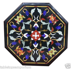 12" Black Marble Table Top Coffee Foyer Garden Inlay Mosaic Inlaid Handmade Art - Picture 1 of 4