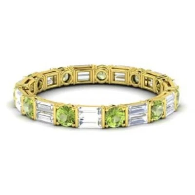 1.96 Ct Round Natural Peridot & Diamond Eternity Band 14k Yellow Gold Sz 8 - Image 1 of 4
