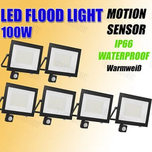 6x Proiettore LED 100W con Rilevatore di Movimento Faro Faretto Esterno Lampada IP66 - Foto 1 di 9