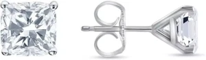 6 Ct Cushion Cut Diamond Stud Earrings Solid 14K White Gold Martini Push Back - Picture 1 of 3