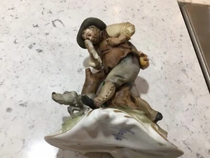 Capodimonte Sleeping Huntsman With Dog Under The Tree. JPA 6” X 4” X 3” All Ok - Picture 1 of 10