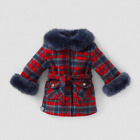 American Girl Janie & Jack Fur Trim Plaid Coat For 18" Dolls New Cozy Red Blue