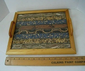 Bandeja para servir madera y plástico flores secas e inserciones de frutas asas vintage 14x12 - Imagen 1 de 8