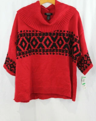 NWT Style & Co Red Black Cowl Neck Sweater 3/4 Sleeve L - Image 1 of 4