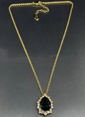 迪奥吊坠项链镀金蓝色蓝宝石水晶 — 第 1/4 张图片