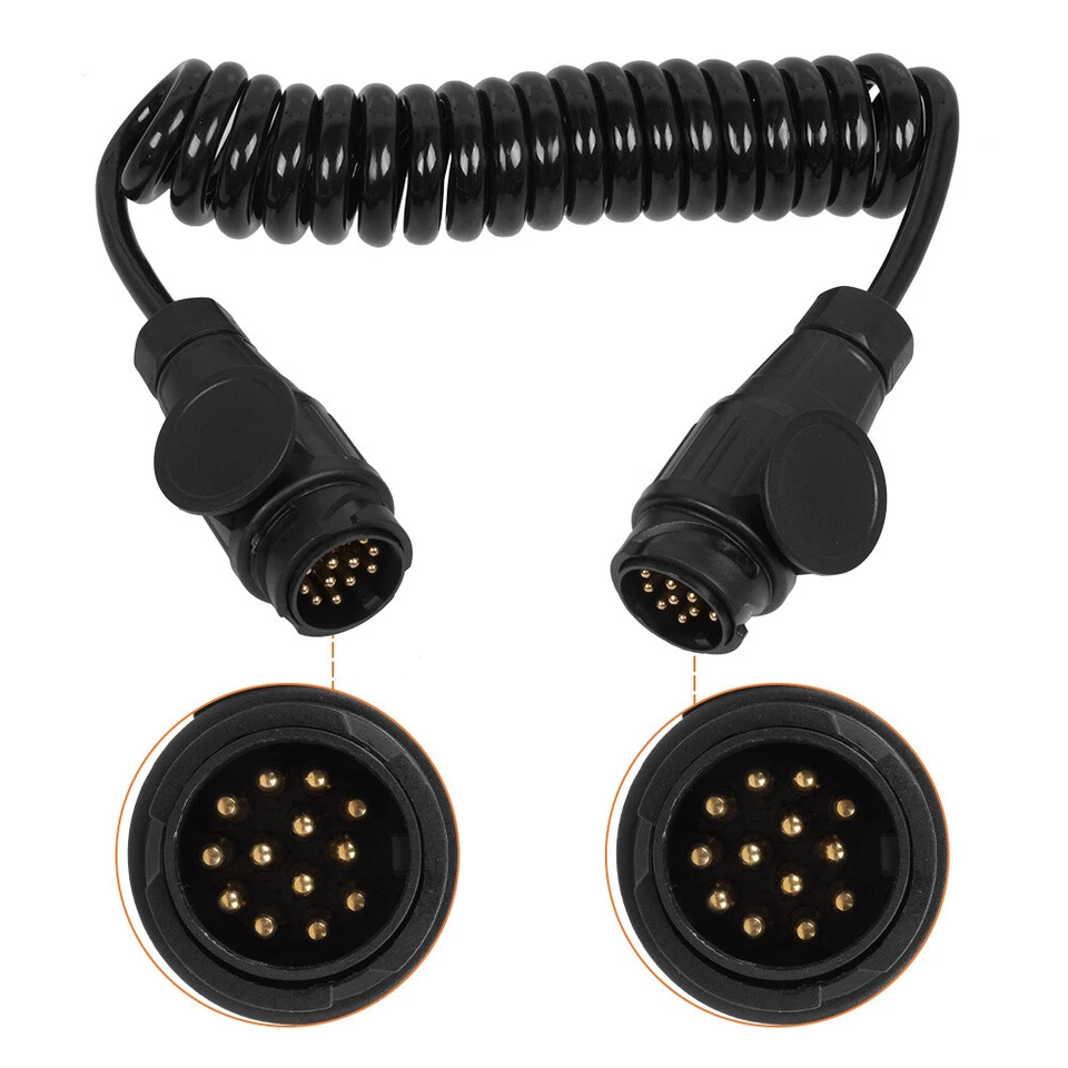 13 Pin Male to Male Trailer Cable Adapter Plug Coiled Extension Cable Lead 3M UK - Image 1 of 4
