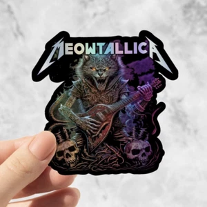 Meowtallica - Holografischer Aufkleber für Laptop, Metallica Sticker, Katzenaufkleber - Bild 1 von 2