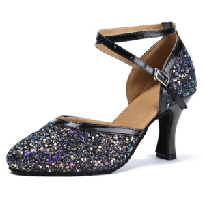 Women Girls Ballroom Latin Tango Modern Samba Salsa Dance Shoes Suede Sole Heels - Picture 1 of 21