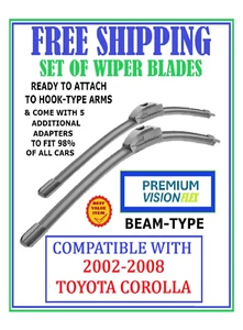 Wiper Blade Set Premium-Vision Beam-Type for 2002-2008 Toyota Corolla - Picture 1 of 5