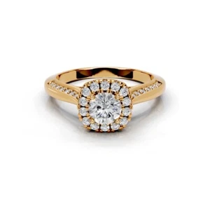 14K Solid Yellow Gold Round Lab Grown Diamond Halo Engagement Ring 1ctw - Picture 1 of 6