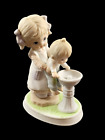 Homco Figurine #1406 Girl Holding Boy At Water Fountain Bisque Porcelain