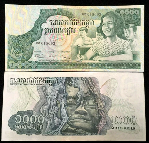 Cambodia 1000 Riels 1973 Banknote World Paper Money UNC Currency Bill Note Cover
