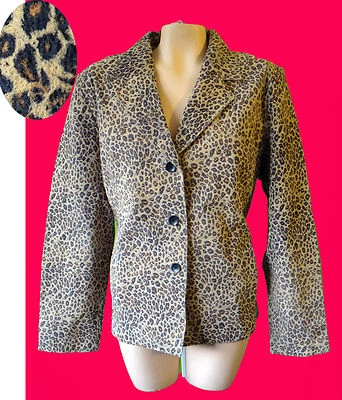 LEOPARD print suede leather jacket animal blazer cafe punk steam coat l large - Image 1 of 4