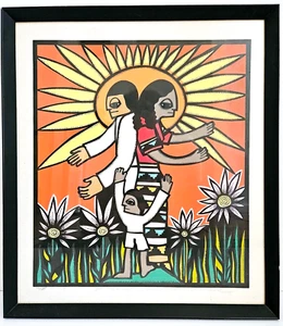 Framed Screenprint by Amado M. Peña, Jr. - Familia Tres 12/25 - 1976 - Signed - Picture 1 of 6