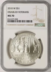 2010-W $1 Disabled Veterans Commemorative Silver Dollar NGC MS70 - Picture 1 of 4