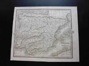 Gravure 18°:carte géographique de l'Espagne et du Portugal - Picture 1 of 1