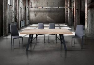 Dining Table Rectangular IN Solid Wood Legs Metal Modern Design Studio - Picture 1 of 7