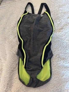 Speedo Grey/Black/Lime OnePiece Racerback Swimsuit w/Lightly Padded Cups.Size 12 - Picture 1 of 4