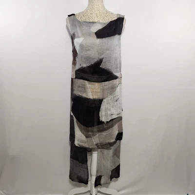 Banana Blue Australia Women's Size M Gray Silk Linen Blend Sleeveless Dress Art - Image 1 of 4