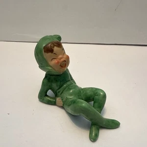 Vintage Weihnachten Faulenzende grüne Pixie Elfe Figur Japan - Bild 1 von 7