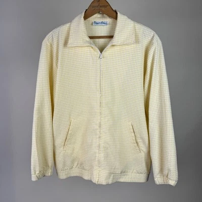 复古 60 年代 70 年代 Draper’s & Damon’s 泡泡纱黄色夹克尺寸 L/XL 44 英寸拉链 — 第 1/4 张图片