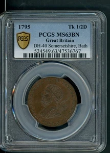 GREAT BRITAIN 1/2 d 1795 TOKEN D&H-40SOMERSETSHIRE BATH PCGS MS 63 BN A357 - Photo 1/2
