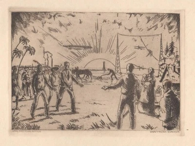 Karl Ritter 1888-1977 ● Orig.-Radierung / Zeppelin ● Filmproduzent 1933-1942 - Bild 1 von 4