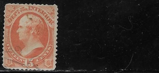 US Scott O21, 1873  Official Mail, Interior, 15 Cent Webster, Used, NG, F/VF - Image 1 of 1