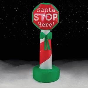 Brite Star 4 Ft. Santa Stop Here Sign Airblown Inflatable 49-110-67 Brite Star - Picture 1 of 1