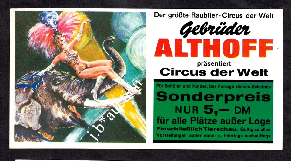 Zirkus GEBRÜDER ALTHOFF Sonderpreis-Ticket * Original 70s - Bild 1 von 2