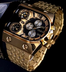 XL Herren Männer Uhr 3 Uhrwerke Schwarz Gold Farben Herrenuhr im Chrono Look NEU - Bild 1 von 4