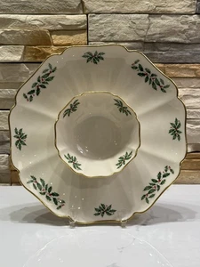 Lenox Holiday Gourmet Servierer Chip und Dip einteilig Goldrand Vintage 12,25" breiteste - Bild 1 von 10