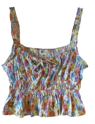 Camiseta sin mangas Billabong adolescente talla mediana/10 floral crop top pasteles volantes playa boho Foto 1 de 4