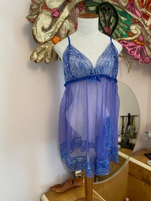 Frederick’s of Hollywood Blue Lace Babydoll Chemise Lingerie Sheer 2XL Bra Back - Image 1 of 4