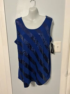 Neu mit Etikett Notations dunkelblaues ärmelloses Tanktop mit Paillettenstreifen Übergröße 1X - Bild 1 von 3