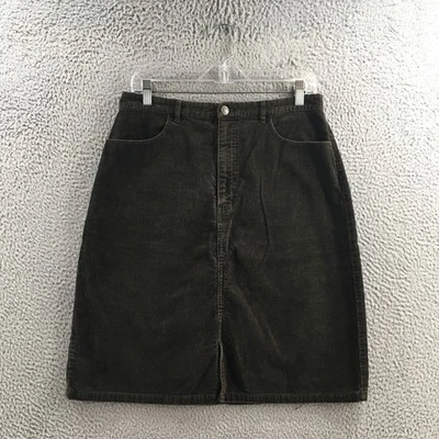 Eddie Bauer A 字灯芯绒裙女式 12 高棕色棉休闲拉链门襟 — 第 1/4 张图片