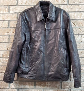 Jhane Barnes Soft 100% Genuine Leather Jacket Size 44 Black Full Zip - Picture 1 of 12